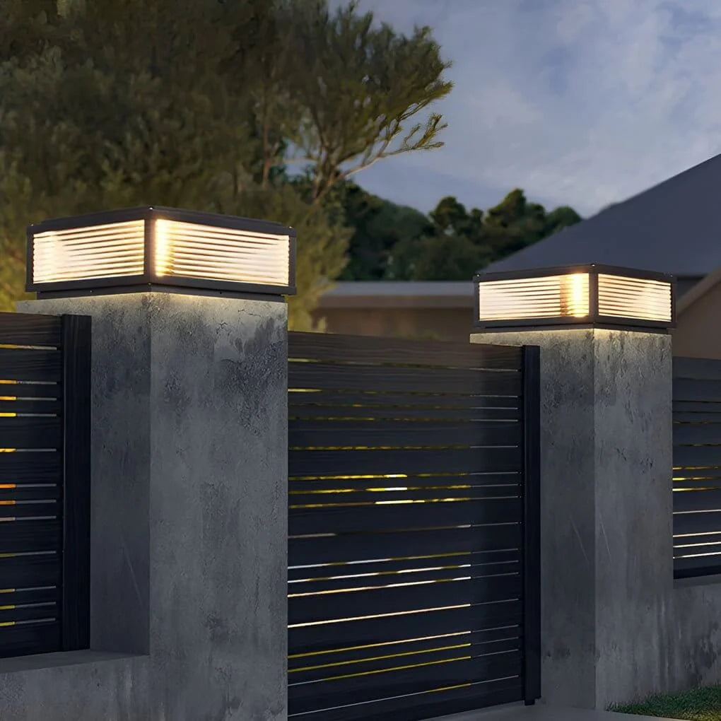 Square Pillar Light Ribbed Glass Outdoor Metal Light 11