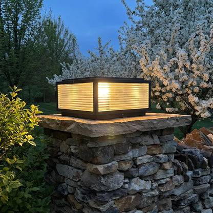 Square Pillar Light Ribbed Glass Outdoor Metal Light 1