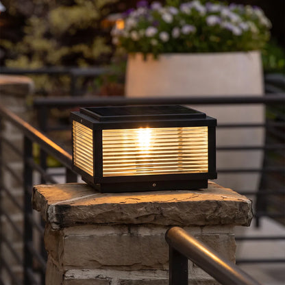 Square Pillar Light Ribbed Glass Outdoor Metal Light 2