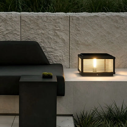 Square Pillar Light Ribbed Glass Outdoor Metal Light 3