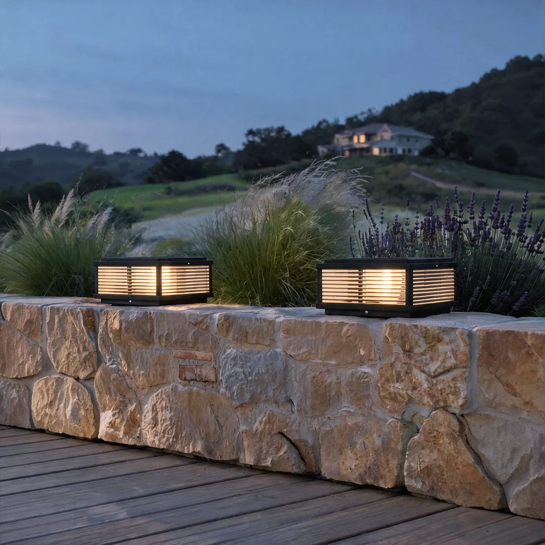 Square Pillar Light Ribbed Glass Outdoor Metal Light 4
