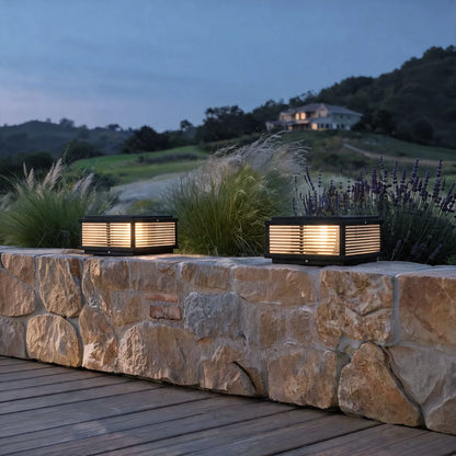 Square Pillar Light Ribbed Glass Outdoor Metal Light 4