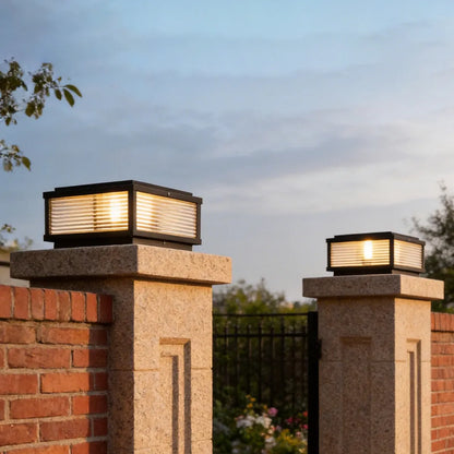 Square Pillar Light Ribbed Glass Outdoor Metal Light 5