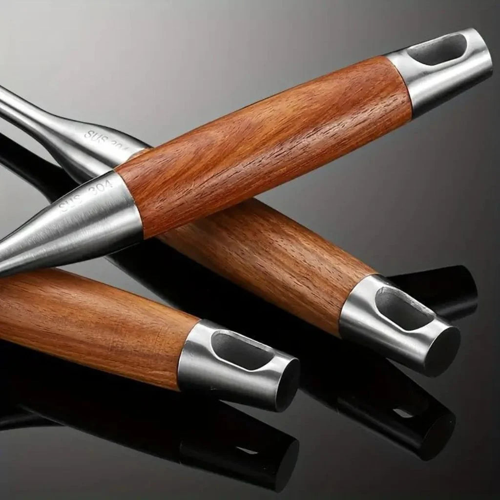 Elara Haus Kitchen Utensil Set - Stainless Steel with Wooden Handles 6