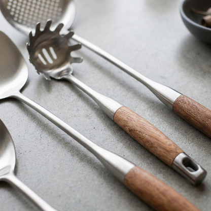 Stainless Steel Kitchen Utensil Set with Wood Handles