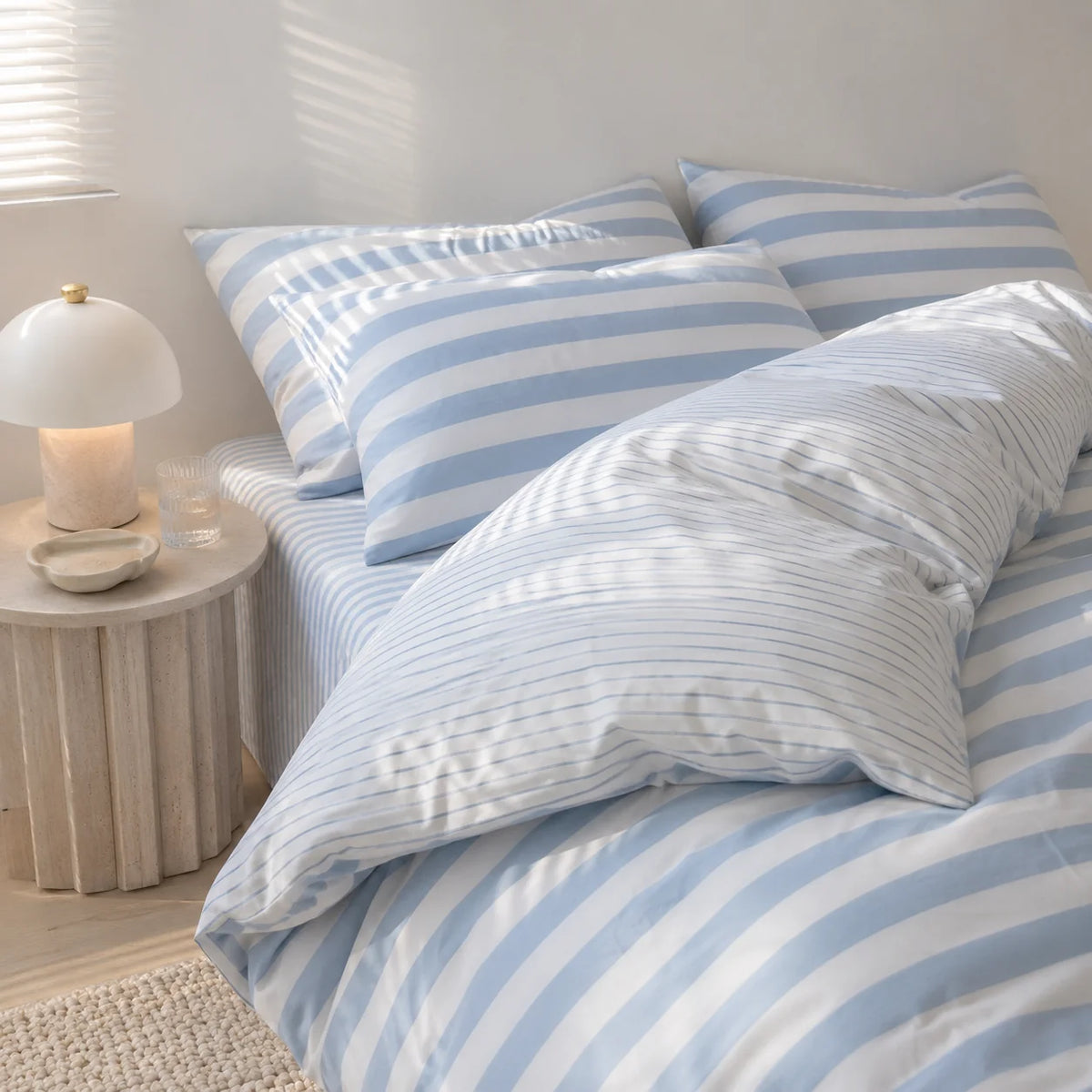 Elara Haus Noosa Striped Bedding Set - Cotton Blend Doona Cover & Pillowcases 9