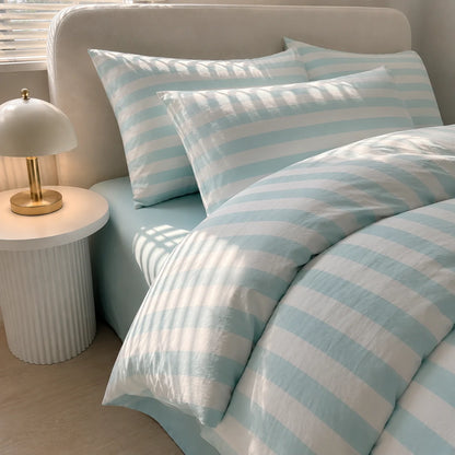 Elara Haus Noosa Striped Bedding Set - Cotton Blend Doona Cover & Pillowcases 1