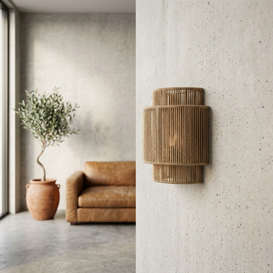 Tiered Rattan Wall Light Fixture