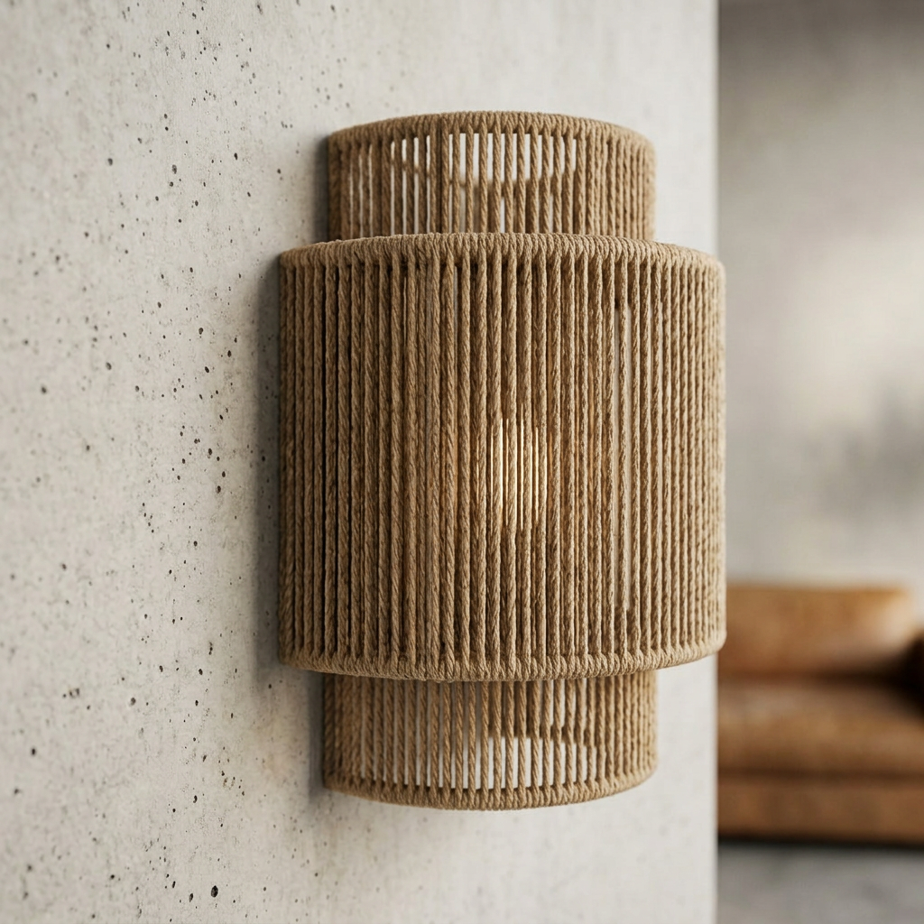 Tiered Rattan Wall Light Fixture