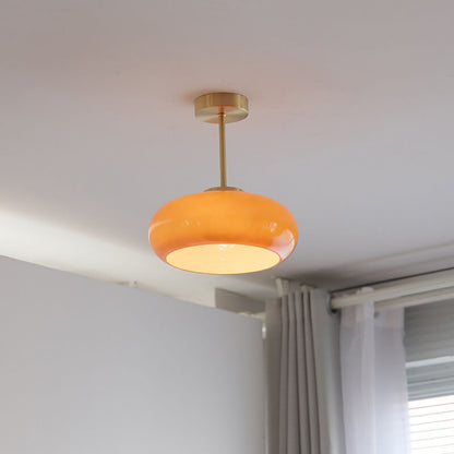 Vintage Brass & Yellow Glass Ceiling Light