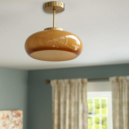 Vintage Brass & Yellow Glass Ceiling Light