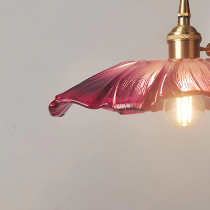 Vintage Style Ribbed Glass Flower Pendant Lamp