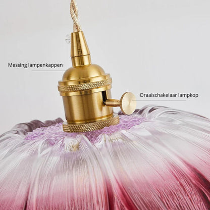 Vintage Style Ribbed Glass Flower Pendant Lamp