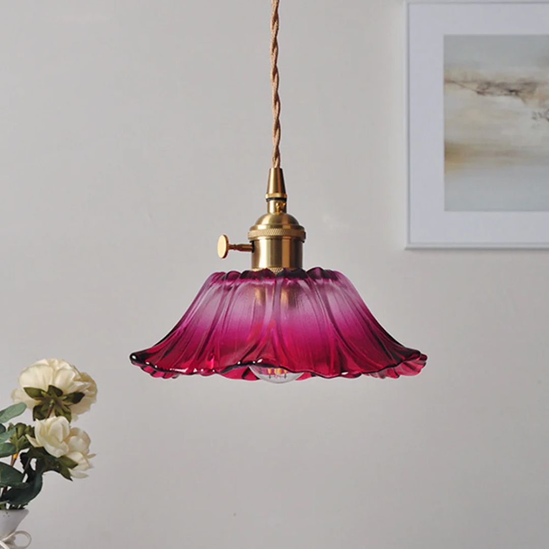 Vintage Style Ribbed Glass Flower Pendant Lamp