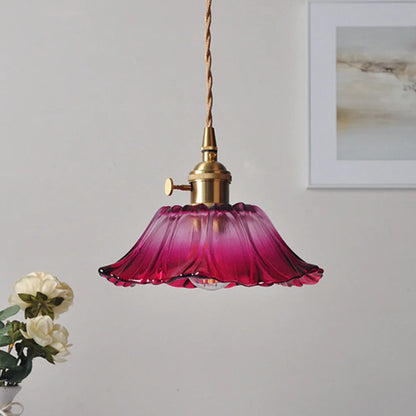 Vintage Style Ribbed Glass Flower Pendant Lamp