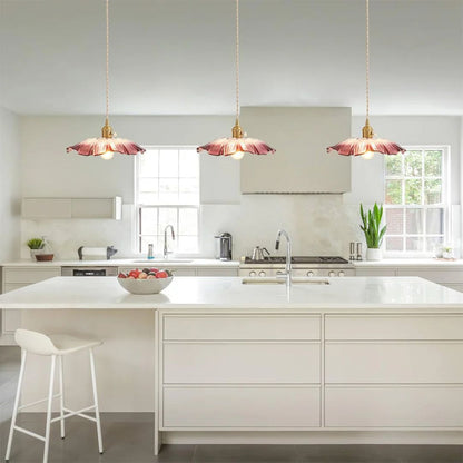 Vintage Style Ribbed Glass Flower Pendant Lamp