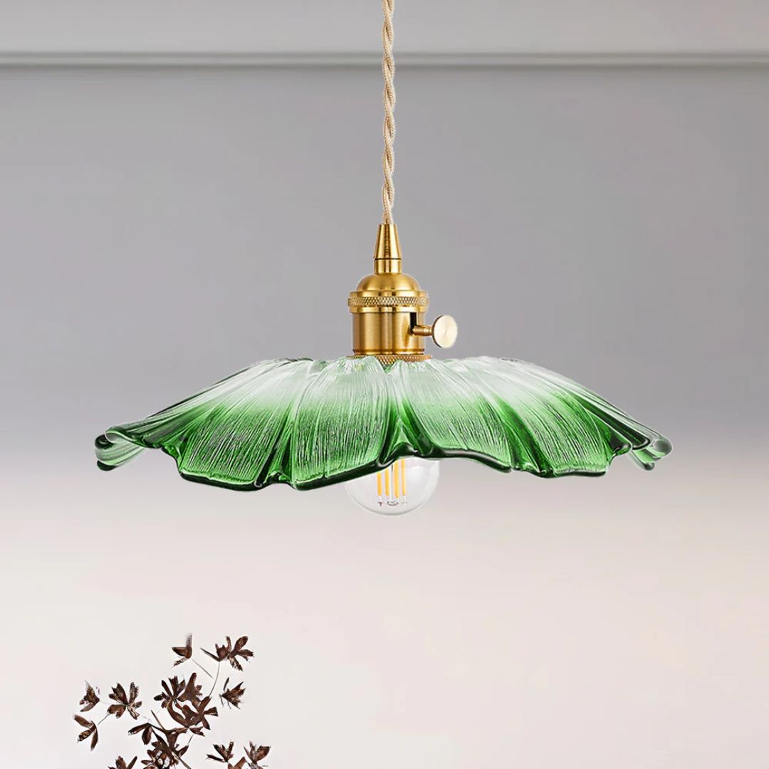 Vintage Style Ribbed Glass Flower Pendant Lamp