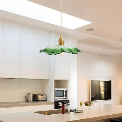 Vintage Style Ribbed Glass Flower Pendant Lamp