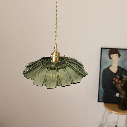 Vintage Style Ribbed Glass Flower Pendant Lamp