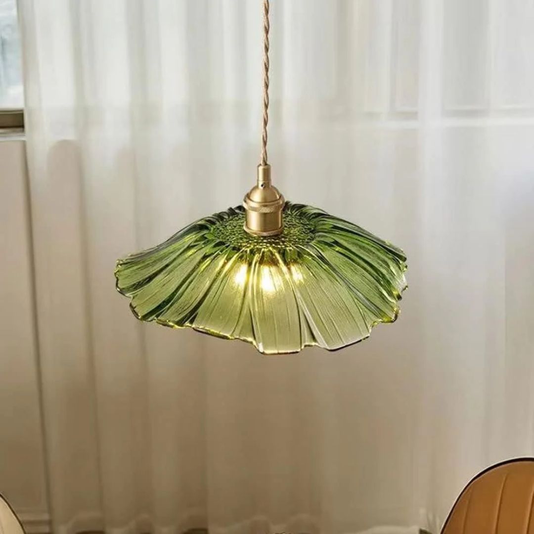 Vintage Style Ribbed Glass Flower Pendant Lamp