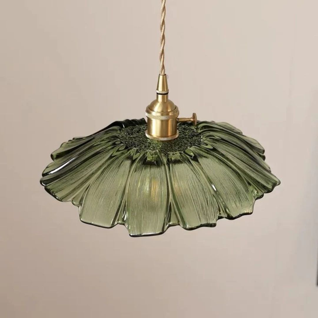 Vintage Style Ribbed Glass Flower Pendant Lamp