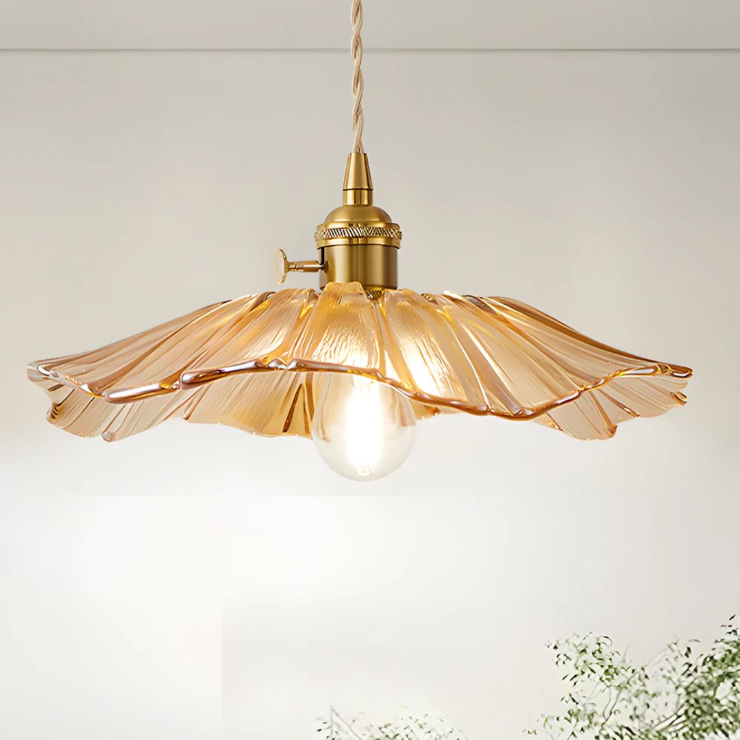 Vintage Style Ribbed Glass Flower Pendant Lamp
