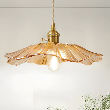 Vintage Style Ribbed Glass Flower Pendant Lamp