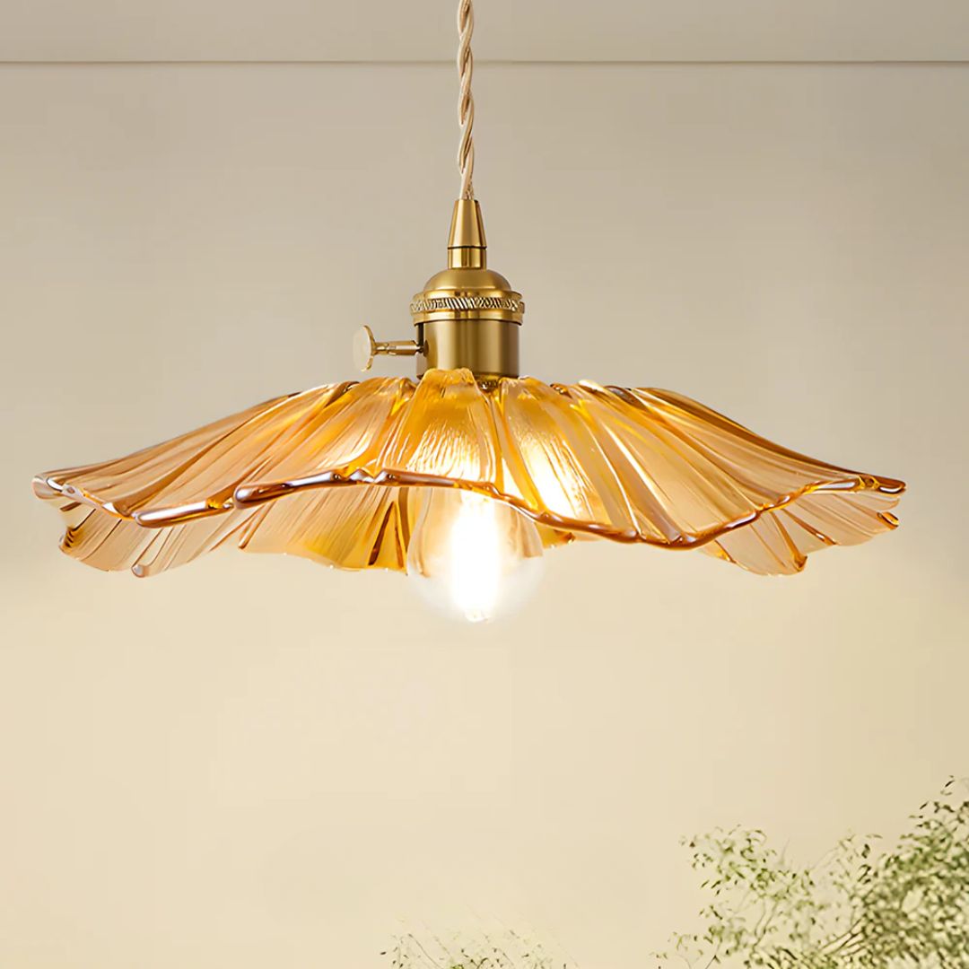 Vintage Style Ribbed Glass Flower Pendant Lamp