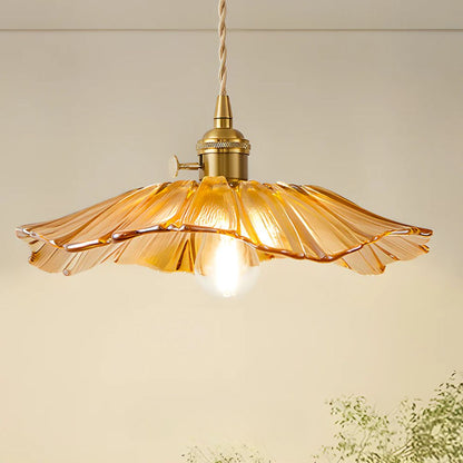 Vintage Style Ribbed Glass Flower Pendant Lamp