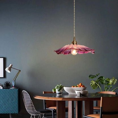 Vintage Style Ribbed Glass Flower Pendant Lamp
