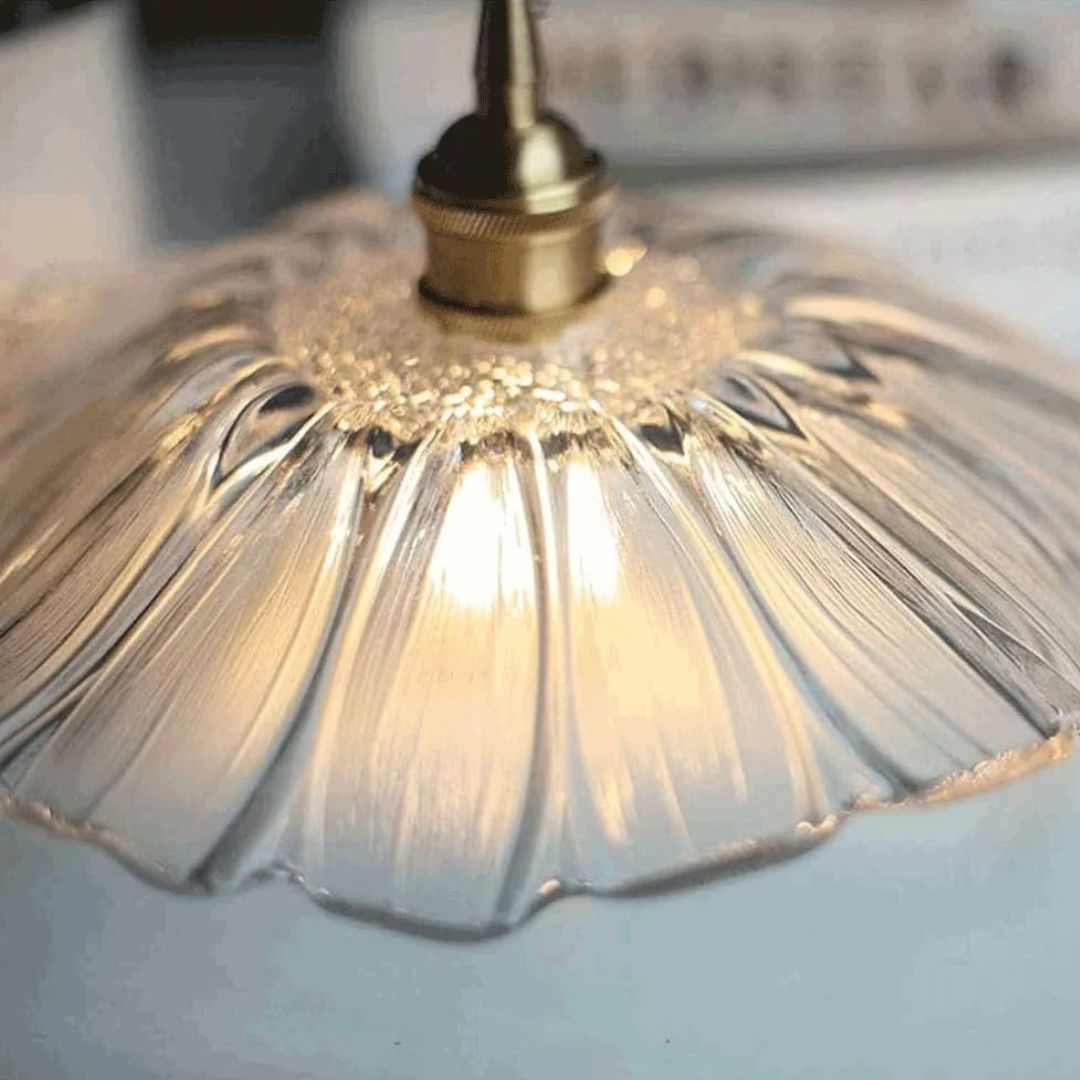 Vintage Style Ribbed Glass Flower Pendant Lamp