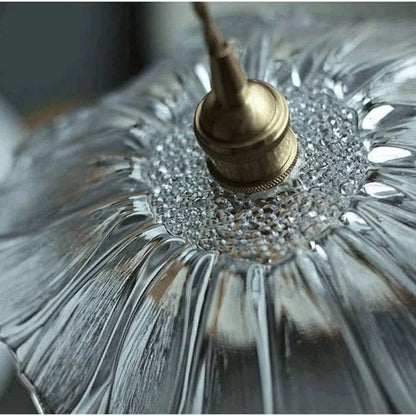 Vintage Style Ribbed Glass Flower Pendant Lamp