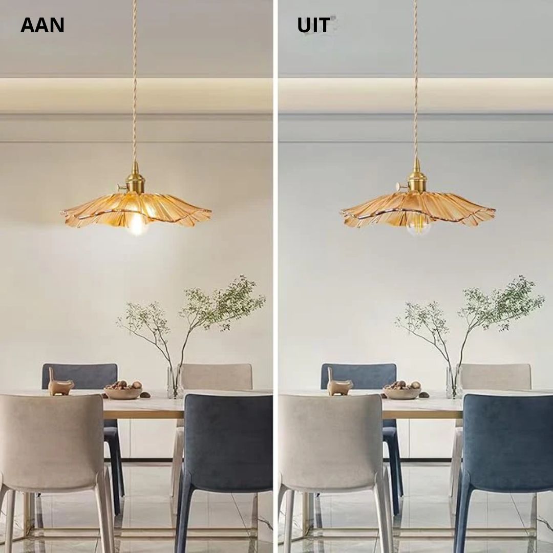 Vintage Style Ribbed Glass Flower Pendant Lamp