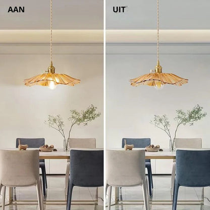 Vintage Style Ribbed Glass Flower Pendant Lamp