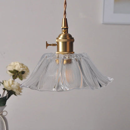 Vintage Style Ribbed Glass Flower Pendant Lamp