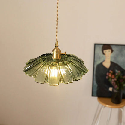 Vintage Style Ribbed Glass Flower Pendant Lamp