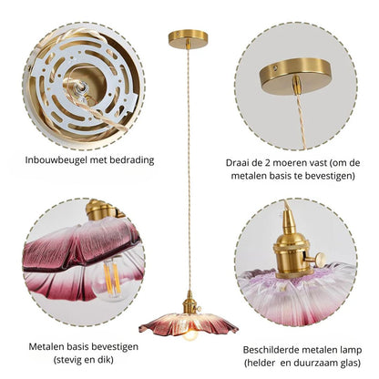 Vintage Style Ribbed Glass Flower Pendant Lamp