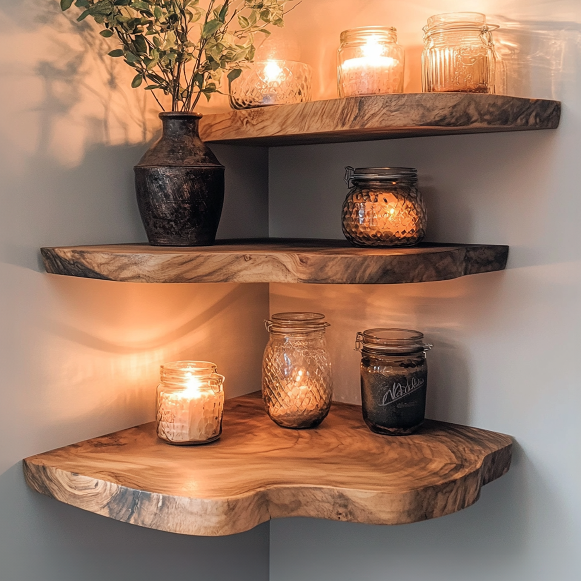 Walnut Wood Shelving Unit Corner Floating Shelf SINLCN007 1
