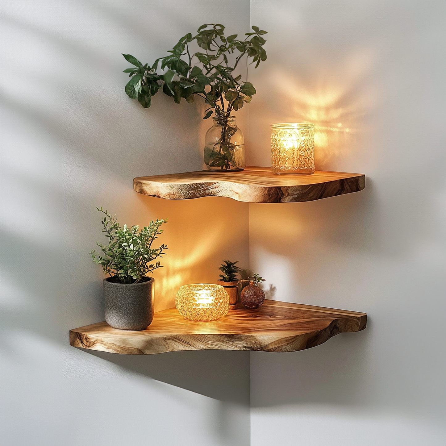Walnut Wood Shelving Unit Corner Floating Shelf SINLCN007 2