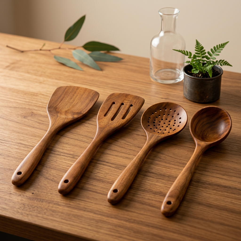 Wooden Kitchen Utensils Set with Slotted Spoon