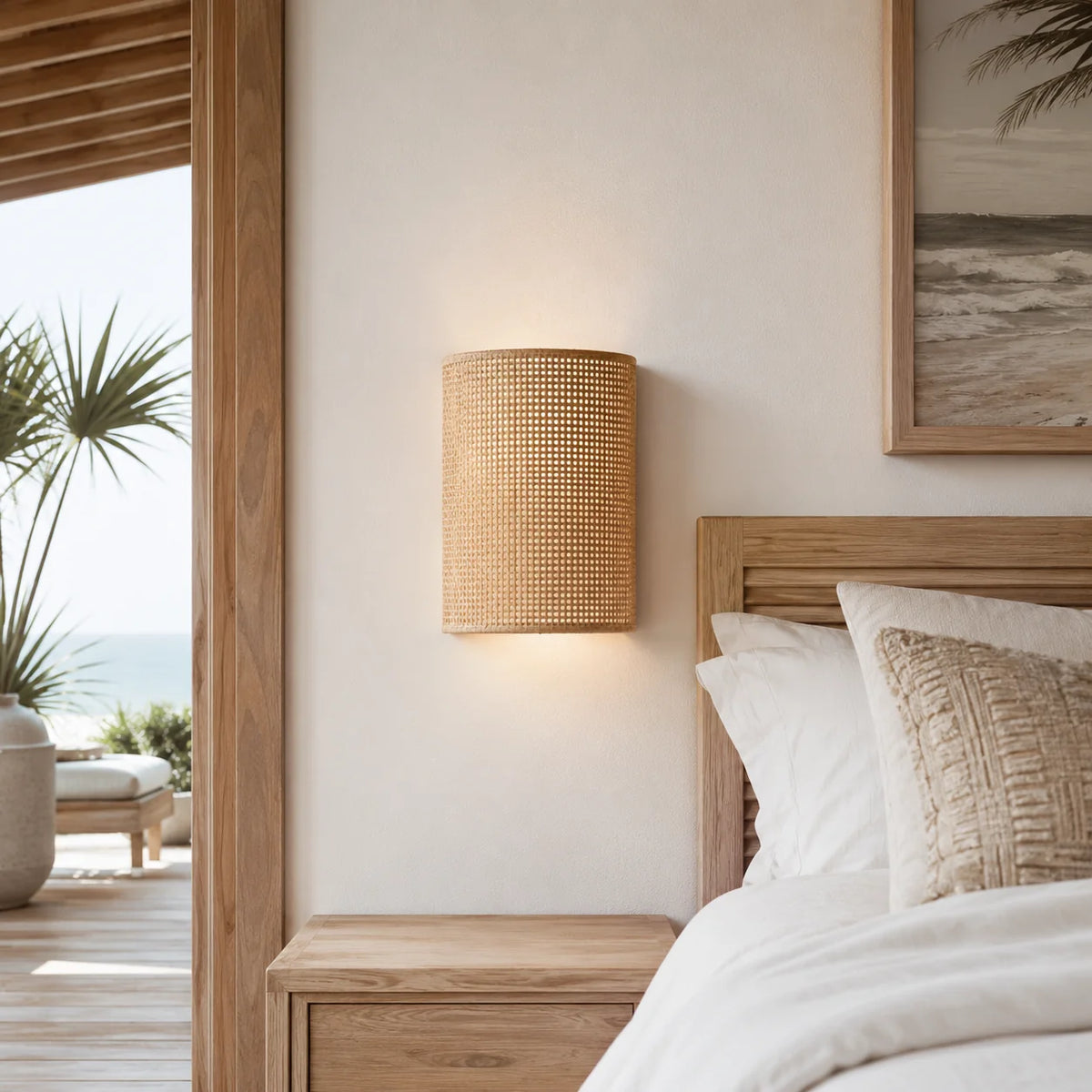 Elara Haus Handwoven Rattan Wall Lamp - Natural Bamboo Artisan Design 0