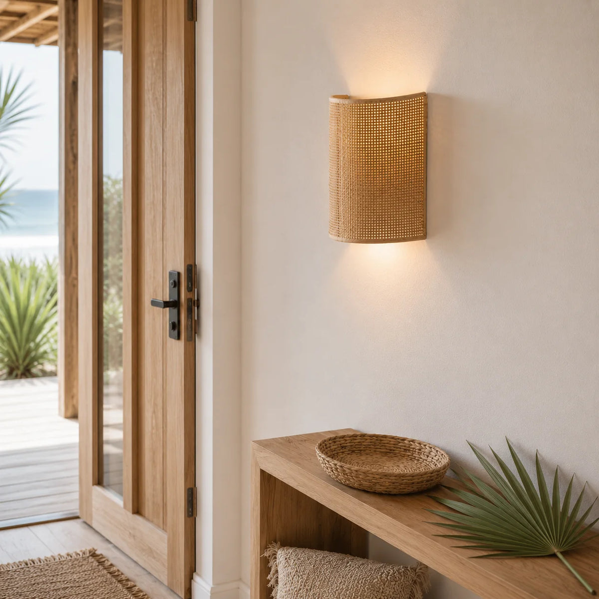 Elara Haus Handwoven Rattan Wall Lamp - Natural Bamboo Artisan Design 2