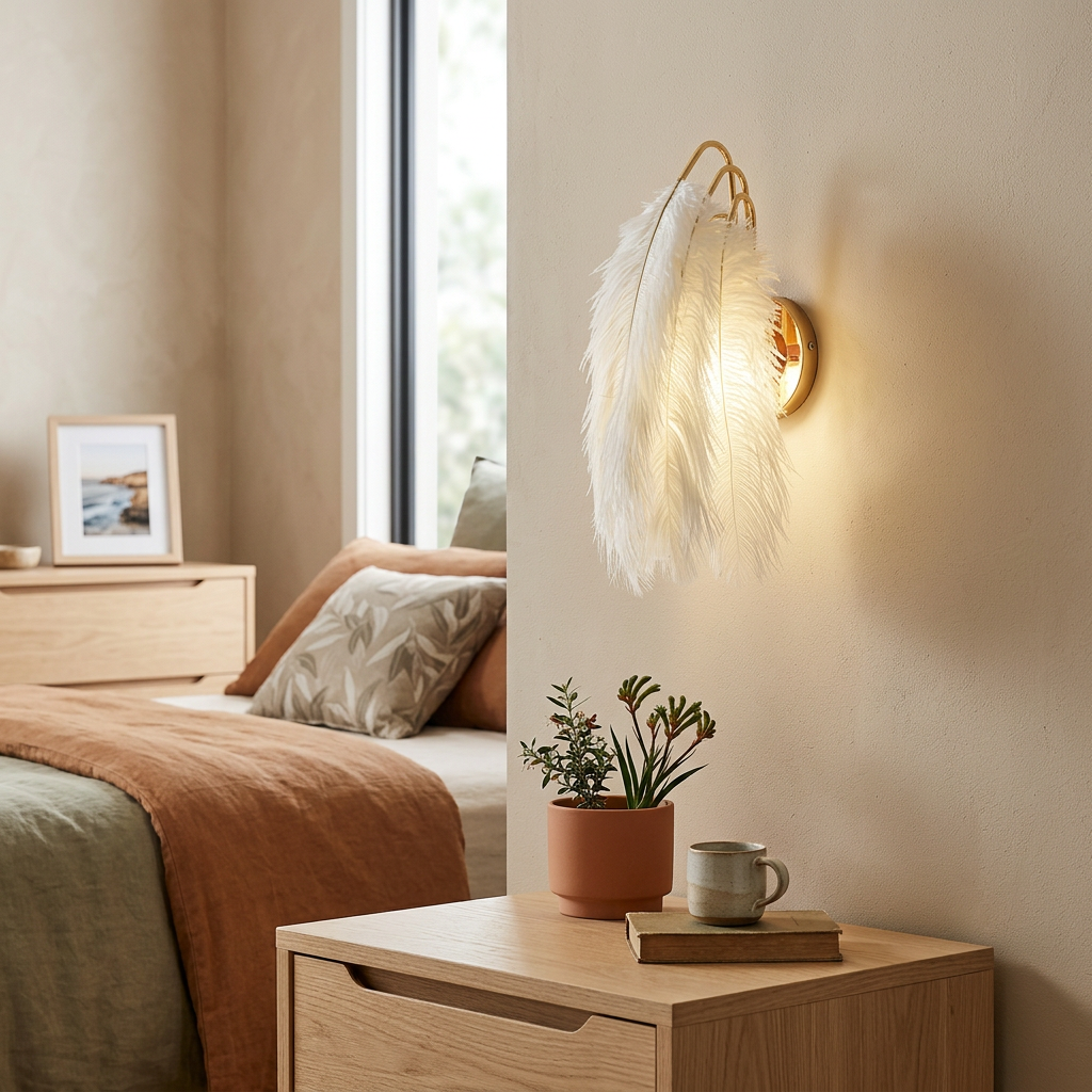 Elara Haus Seraph Sconce – Architectural Ostrich Feather Wall Light